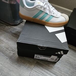 Adidas Kids White and Aqua Sneakers